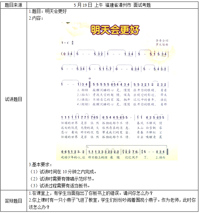 2018上半年小學(xué)音樂教師資格證面試真題(第一批)考題回顧4