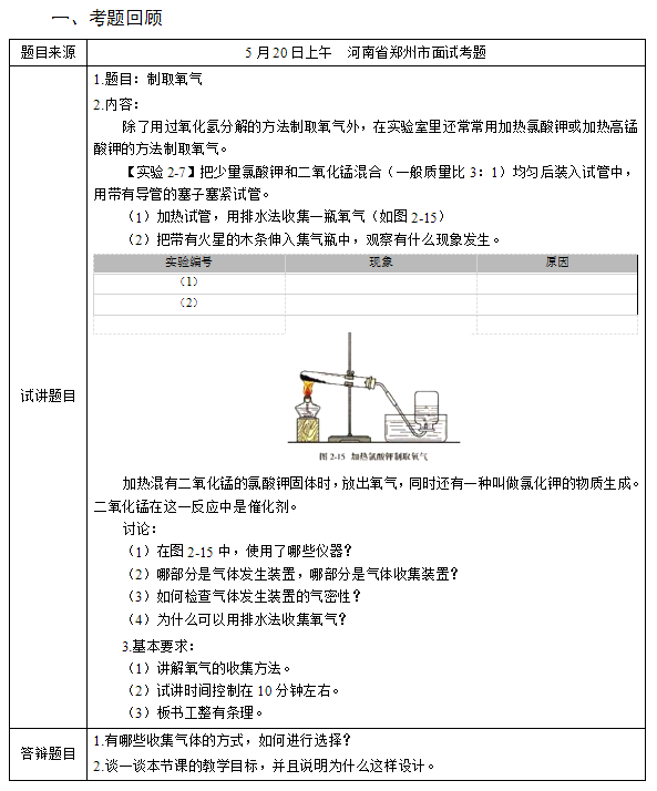 2018上半年初中化學教師資格證面試真題(第三批)考題回顧1